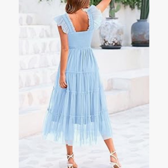 PRETTYGARDEN Summer Casual Sleeveless Smocked Ruffle Tulle Flowy Beach Sundress - Picture 2 of 9